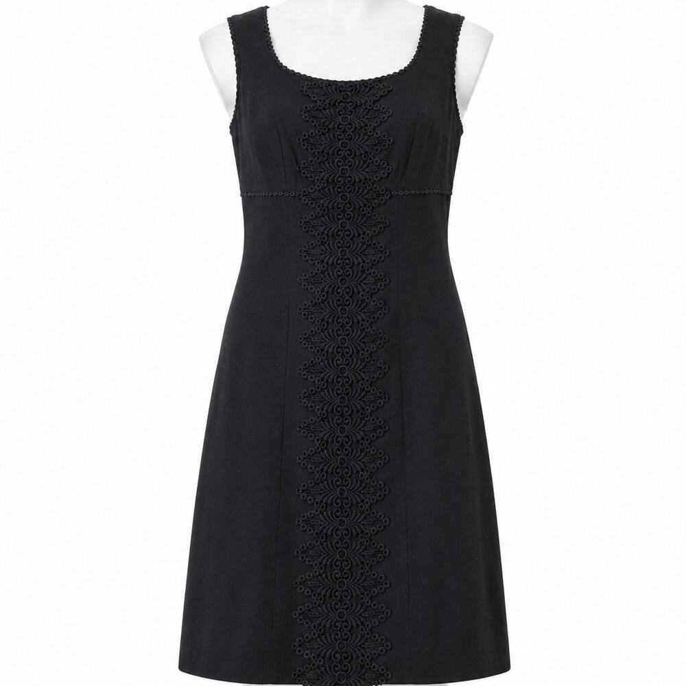 Boden Dress Sheath US Size 6R Black Sleeveless Front Lace Detail Lined Classic